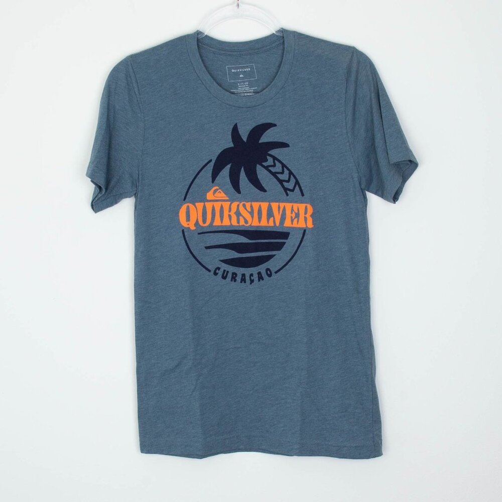 Quicksilver Womens Curacao Palm Tree Graphic‎ Shirt Size S Regular Fit Casual